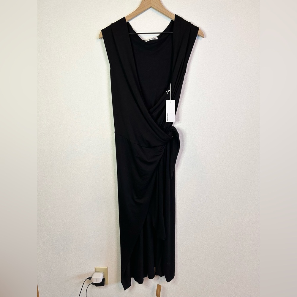 NWT Reformation Sage Black Wrap Midi Dress Large - Picture 4 of 11